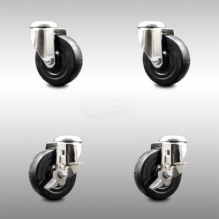 Service Caster 4 Inch 316SS Soft Rubber Wheel Swivel Bolt Hole Caster Brakes SCC, 2PK SCC-SS316BH20S414-SRS-2-TLB-2